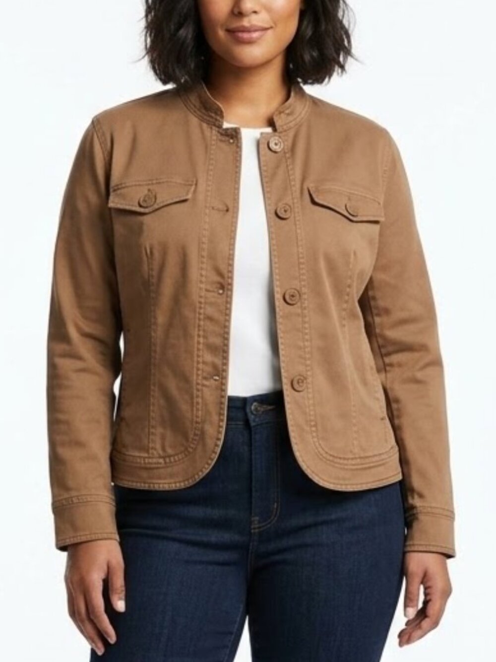 New York & Company Sand Brown Cotton Utility Jacket Winged Heart Size 14